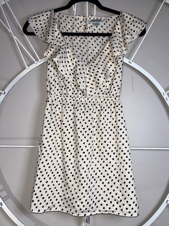 Motherhood Maternity Dresses & Skirts - Motherhood Maternity Cream Dress with Black Polka Dots and Ruffle V-Neck